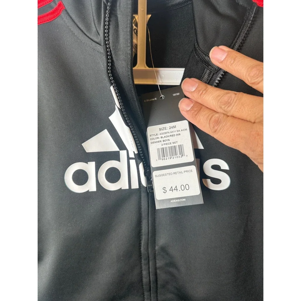 Adidas Toddler Boys Black Red 2 Piece Track Suit Set AG0387N Size 24M NWT